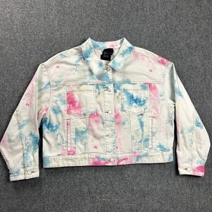 Belle + Day Jacket Womens‎ 2 Tie Dye Denim Trucker Biker Pockets Cotton